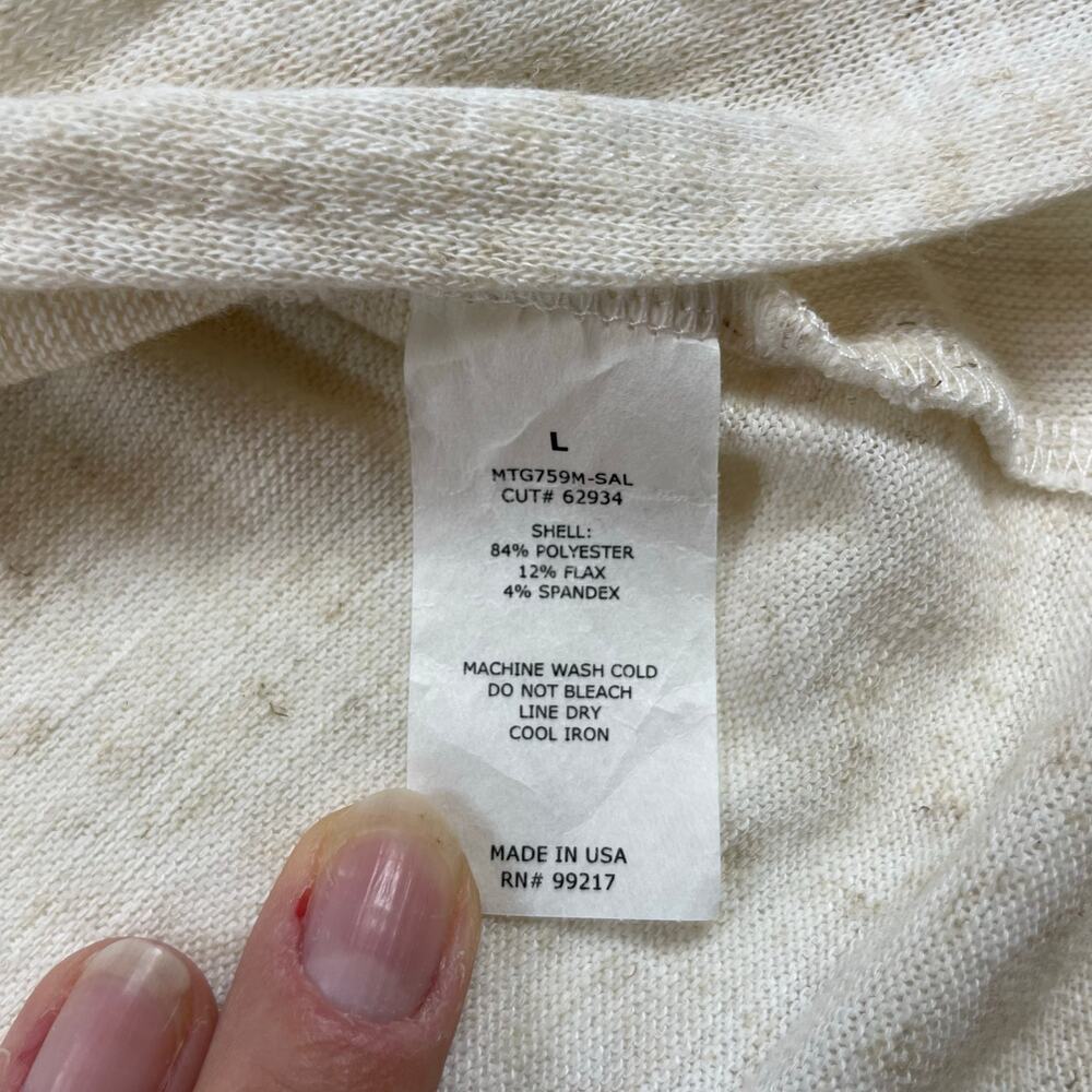 Nouvida Twist Front Linen Blend Top Cream Beige Large Women's Made in USA - Picture 6 of 6